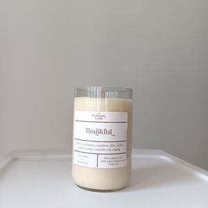 New Lit Up Candle Thankful Soy Wax Lilac Eucalyptus 12 Oz Organic Upcycled
